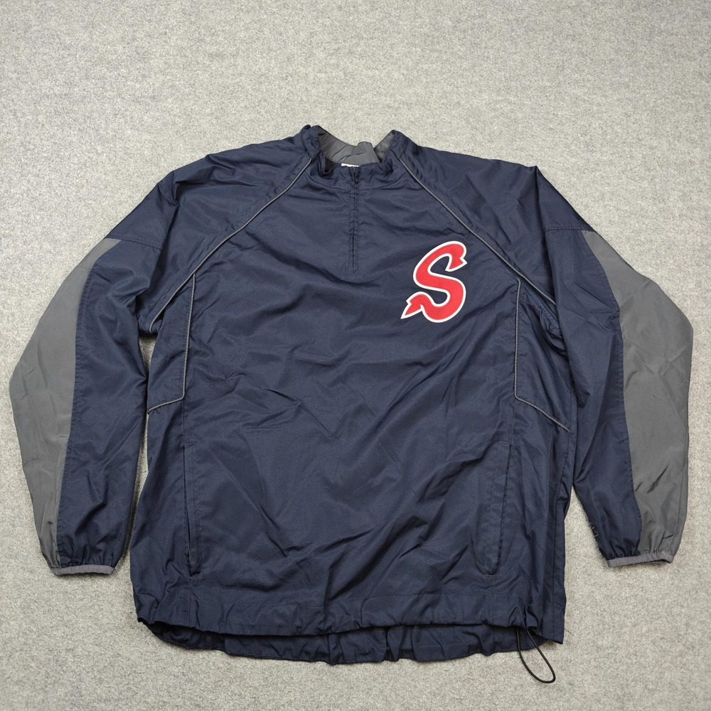 Rawlings Jacket Mens XL Blue Gray 1/4 Zip Pullover Windbreaker Baseball S Logo